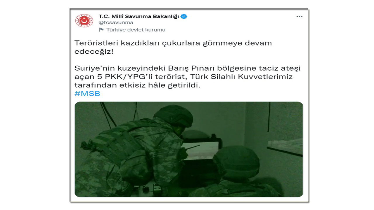 MSB: "5 PKK/YPG'li terörist etkisiz hale getirildi"