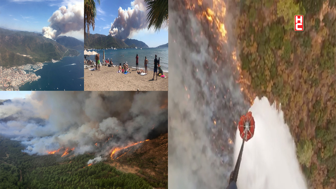 Marmaris' orman yangını devam ediyor: Helikopter ve uçaklarla müdahale