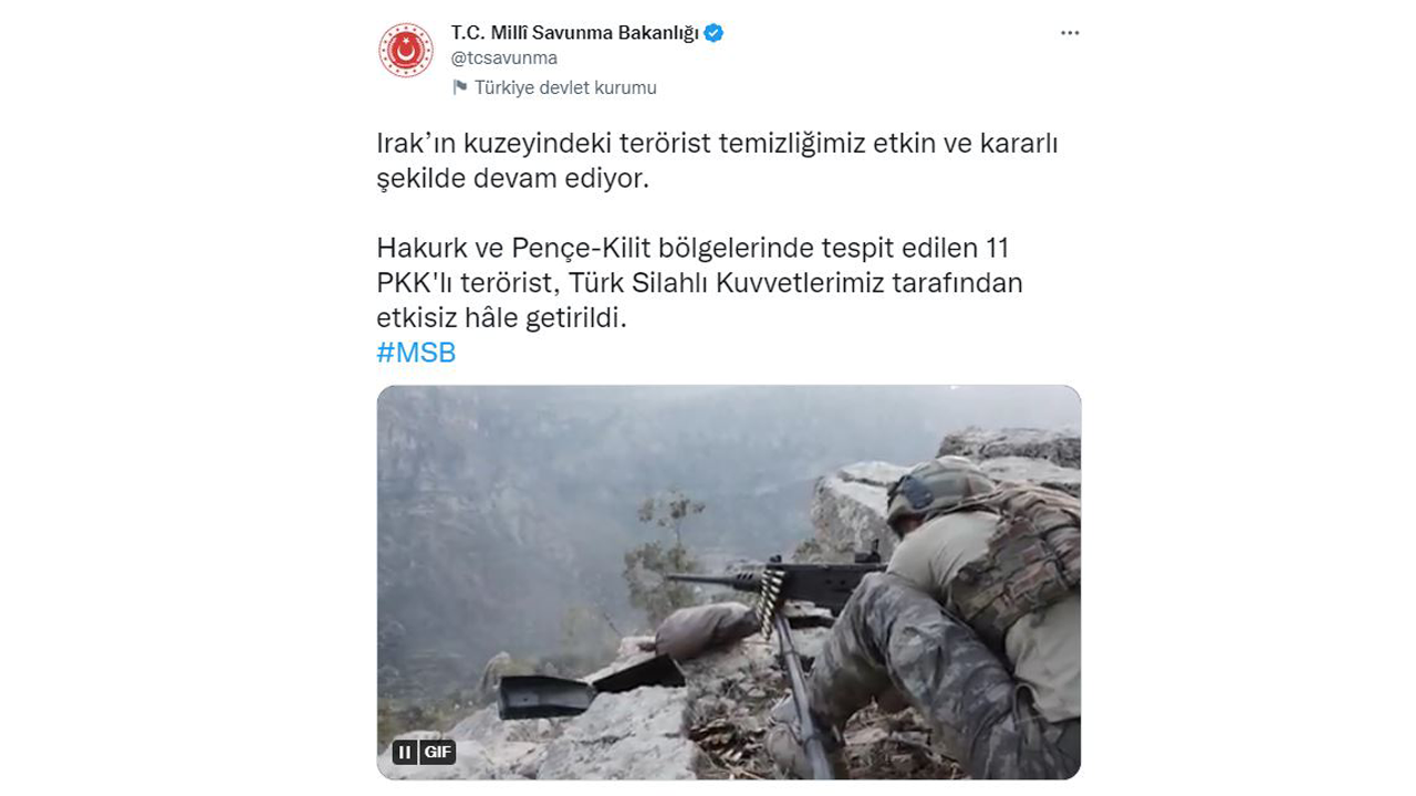 MSB: "11 PKK'lı terörist etkisiz hale getirildi"