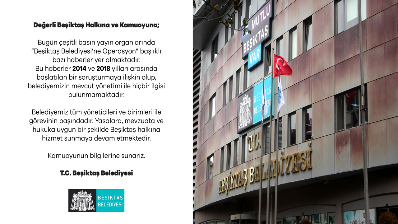 Beşiktaş Belediyesi’nden ‘rüşvet’ operasyonuna ilişkin açıklama...