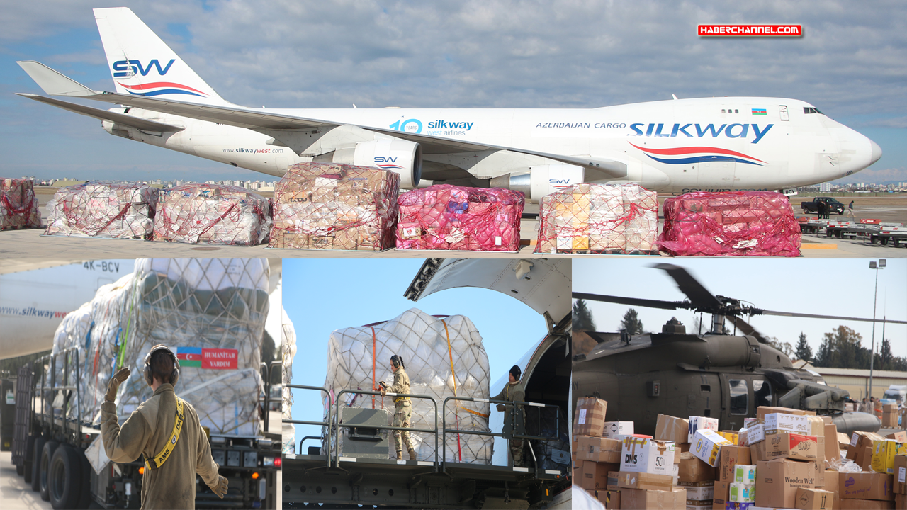 105 ton yardım malzemesi taşıyan Azerbaycan uçağı, Adana'ya iniş yaptı...