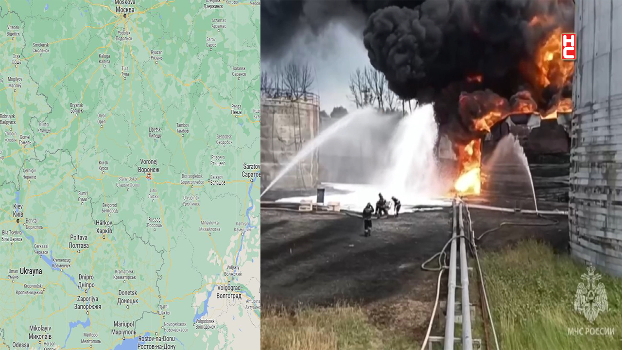 Moskova ile Rostov bölgesi arasında kalan Voronej’deki petrol deposunda yangın!