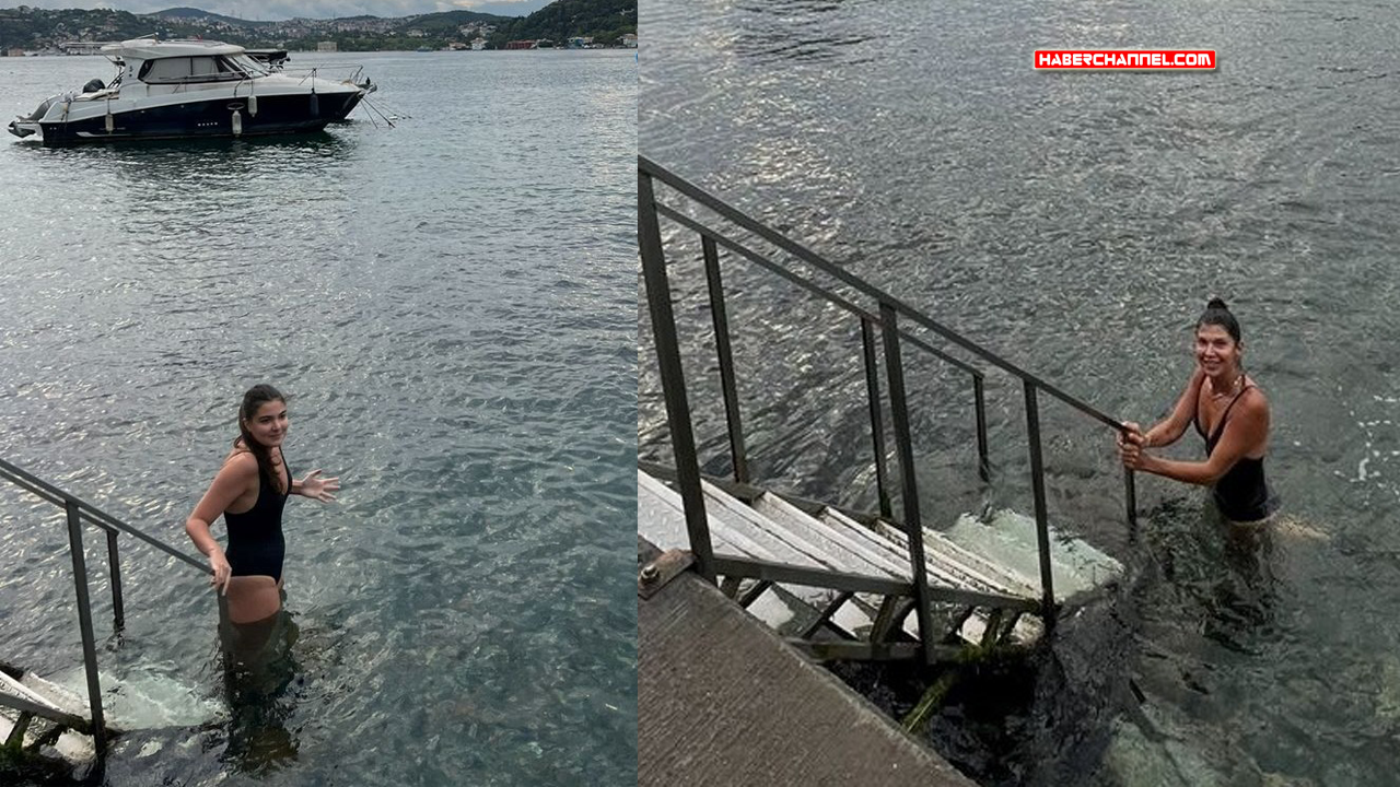 Anne kız İstanbul Boğazı’nda yüzdüler...