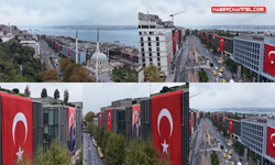 İstanbul'da Türk bayraklarıyla donatılan caddeler havadan görüntülendi