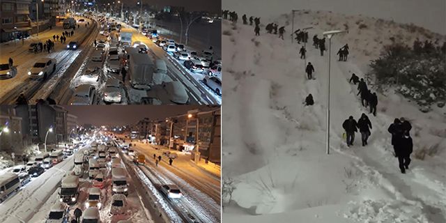 İstanbul'da kar nedeniyle yollar kapanınca yürüdüler