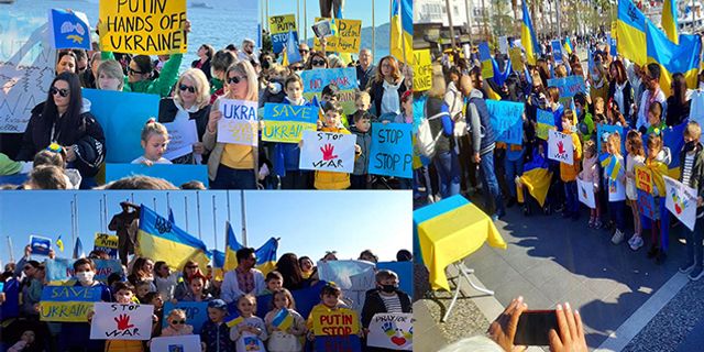 Marmaris'te yaşayan Ukraynalılar Rusya'nın saldırısını protesto etti