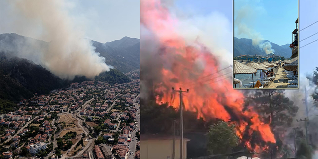 Marmaris'te yerleşim yeri yakınında orman yangını...