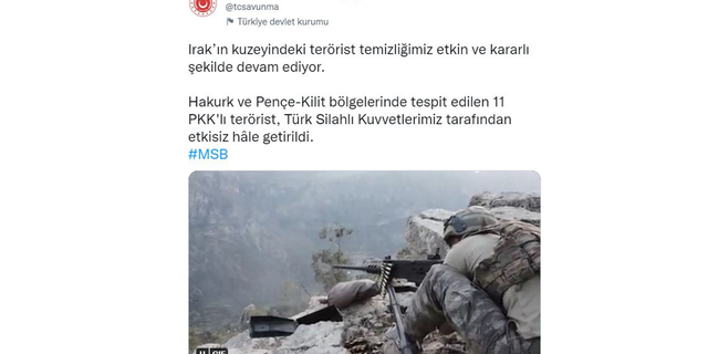 MSB: "11 PKK'lı terörist etkisiz hale getirildi"
