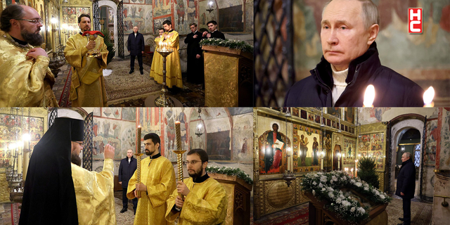 Vladimir Putin, Kremlin’deki katedralde tek başına Noel ayinine katıldı