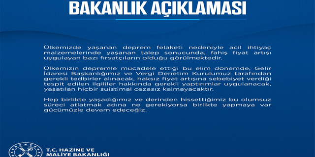 Bakanlıktan 'fahiş fiyat' açıklaması: Hiçbir suistimal cezasız kalmayacak!
