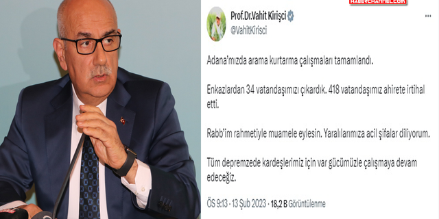 Bakan Kirişci: "Adana'da arama-kurtarma çalışmaları tamamlandı"