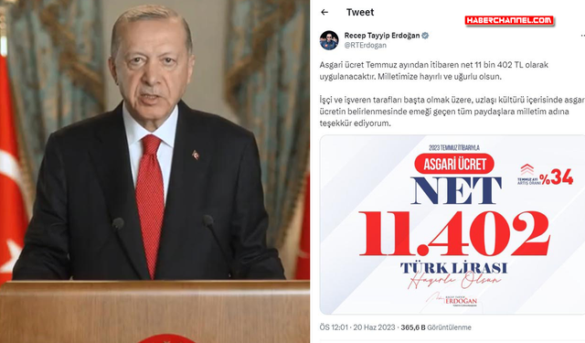 Cumhurbaşkanı Erdoğan: "Asgari ücret hayırlı olsun"