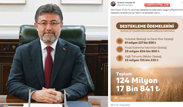 Bakan Yumaklı: "Çiftçilerin hesabına 124 milyon TL destek ödemesi yatırıyoruz"