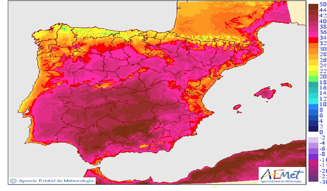 İspanya Meteorolojisi, ülke genelindeki sıcaklık haritasını yayınladı...