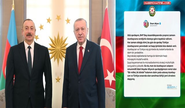 Azerbaycan Cumhurbaşkanı İlham Aliyev’den, Cumhurbaşkanı Erdoğan’a teşekkür
