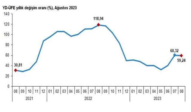 TÜİK: "Yurt dışı üretici enflasyonu ağustosta yüzde 59,24 oldu"