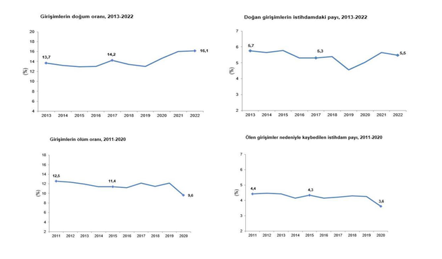 Girişimlerin 2022 yılında doğum oranı yüzde 16,1 oldu...