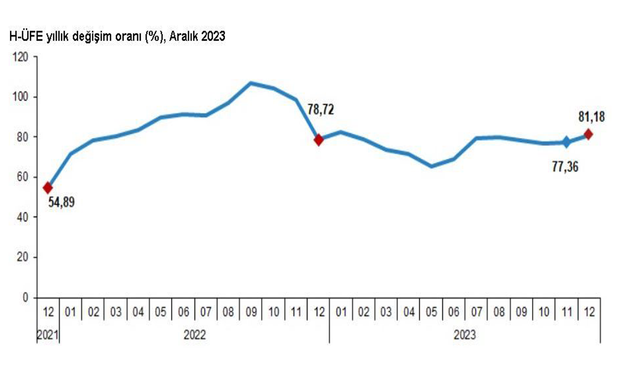 Hizmet üretici fiyatları aralık ayında yıllık yüzde 81,18 arttı...