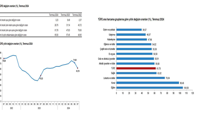 Temmuz enflasyonu yüzde 3,23 oldu, yıllık enflasyon yüzde 61,78'e geriledi...