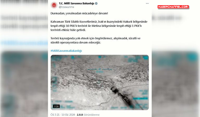 MSB: "Irak'ın kuzeyinde 11 terörist etkisiz hale getirildi"