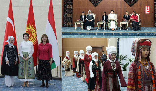 Emine Erdoğan, Kırgızistan Cumhurbaşkanı'nın eşi Aygül Caparova'nın akşam yemeğine katıldı...