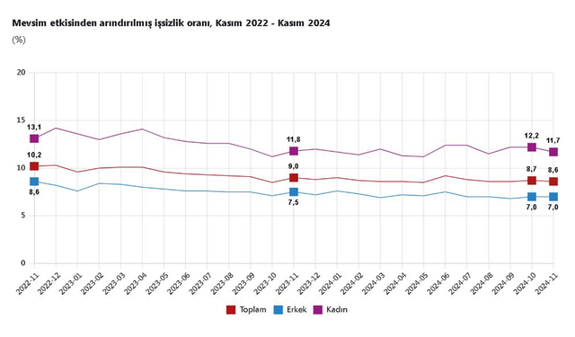 TÜİK: "İşsizlik oranı kasımda yüzde 8,6'ya geriledi"