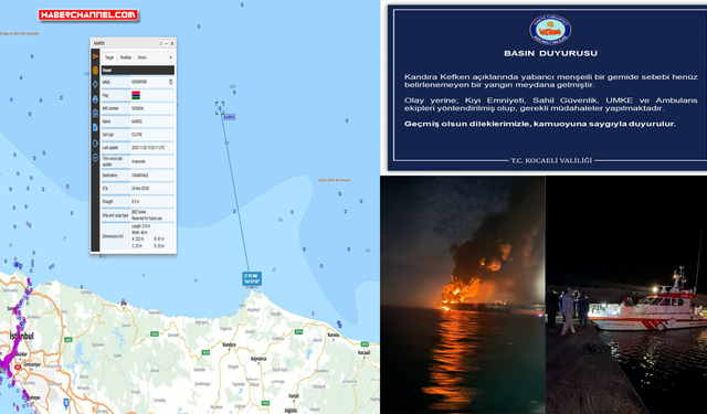 Kocaeli açıklarında gemide yangın; 25 mürettebat kurtarıldı