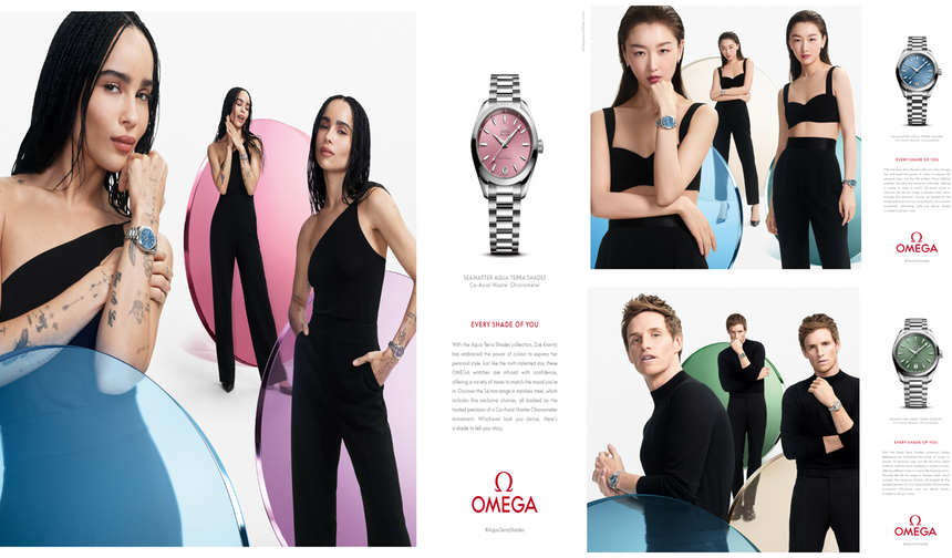 OMEGA Aqua Terra Shades kampanyasının yıldızları: Zoë Kravitz, Zhou Dongyu ve Eddie Redmayne