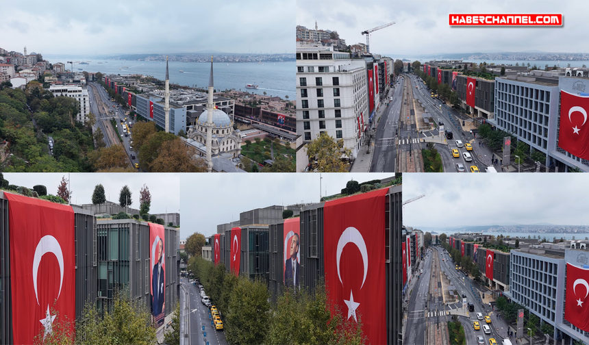 İstanbul'da Türk bayraklarıyla donatılan caddeler havadan görüntülendi